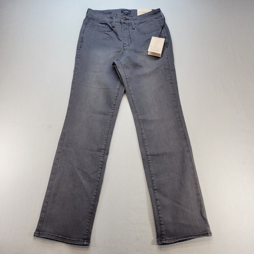 NYDJ Ellison Straight Jeans Womens 4P Gray High Rise Cool Embrace Denim